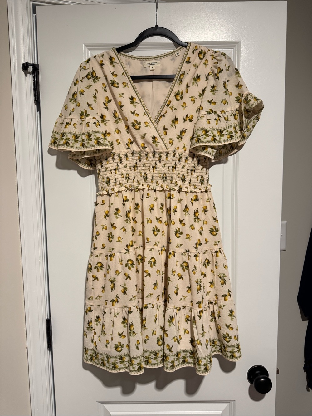 Max Studio Cream Mini Dress with Yellow Lemon Print